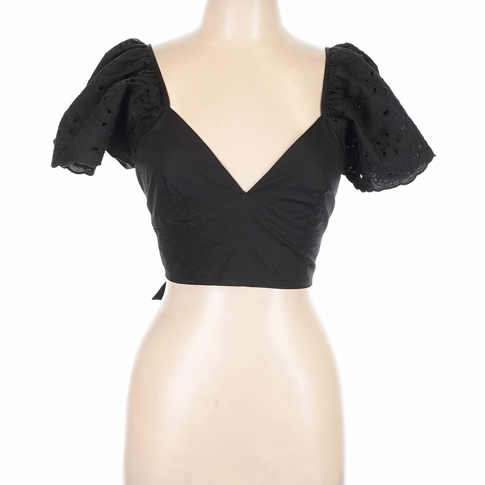 En Saison Byblos Black Eyelet Puff Sleeve Crop Top